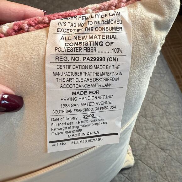 100% Wool Pink Christmas Tree Hook Pillow with Cream Velvet Backing NEW - Picture 7 of 9